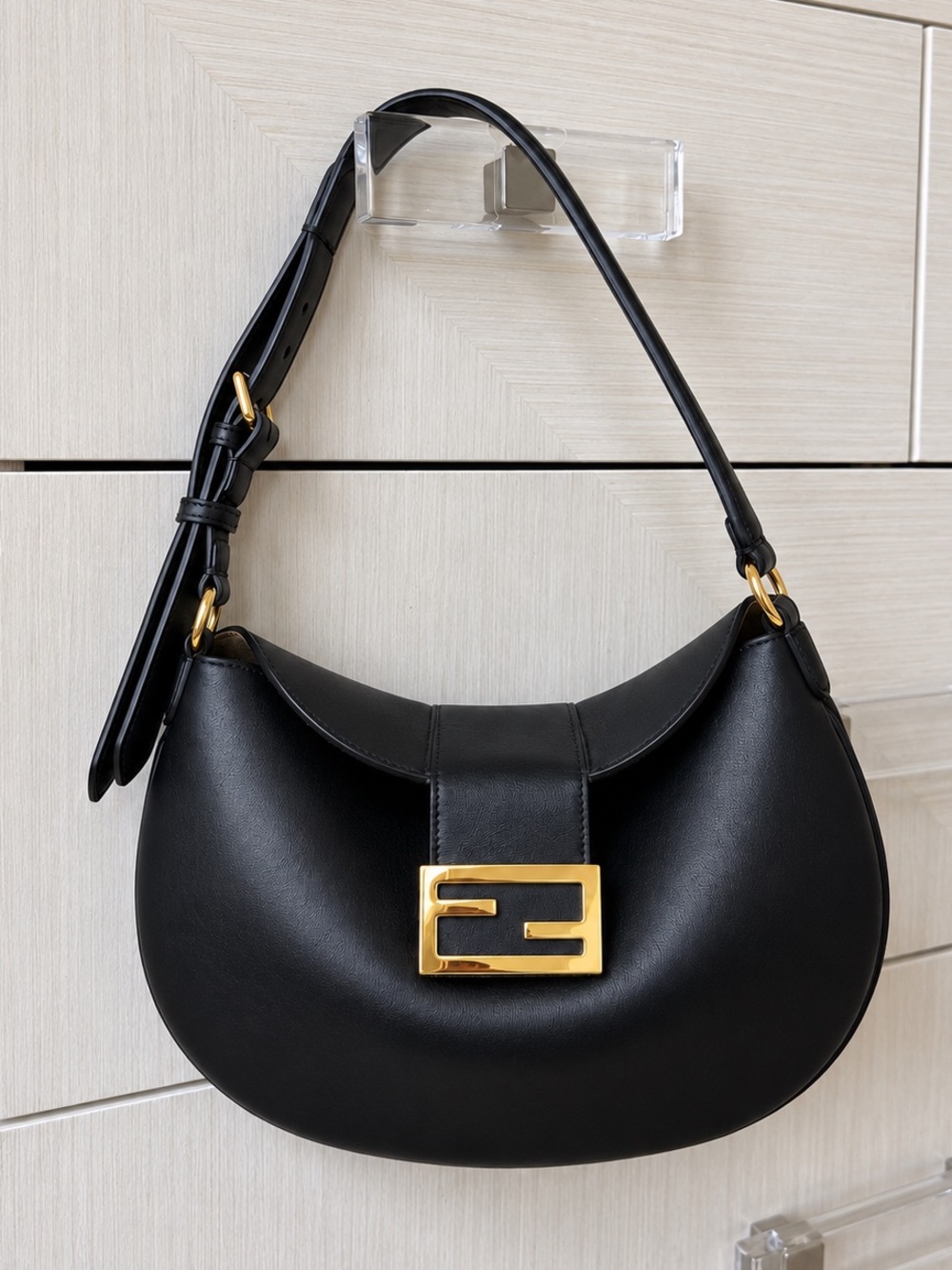 Fendi Black Leather Croissant Hobo Shoulder Bag